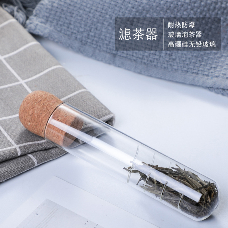 Tubo de ensayo de vidrio creativo colador de té Filtro de té colador de té de verano neto rojo hogar resistente a altas temperaturas juego de té accesorios al por mayor