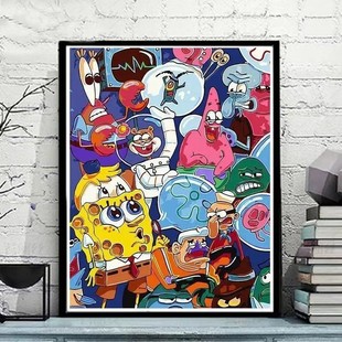 With frame full diamond 5d SpongeBob Diamond painting children's cartoon point diamond cross stitch DIY handmade diamond embroidery