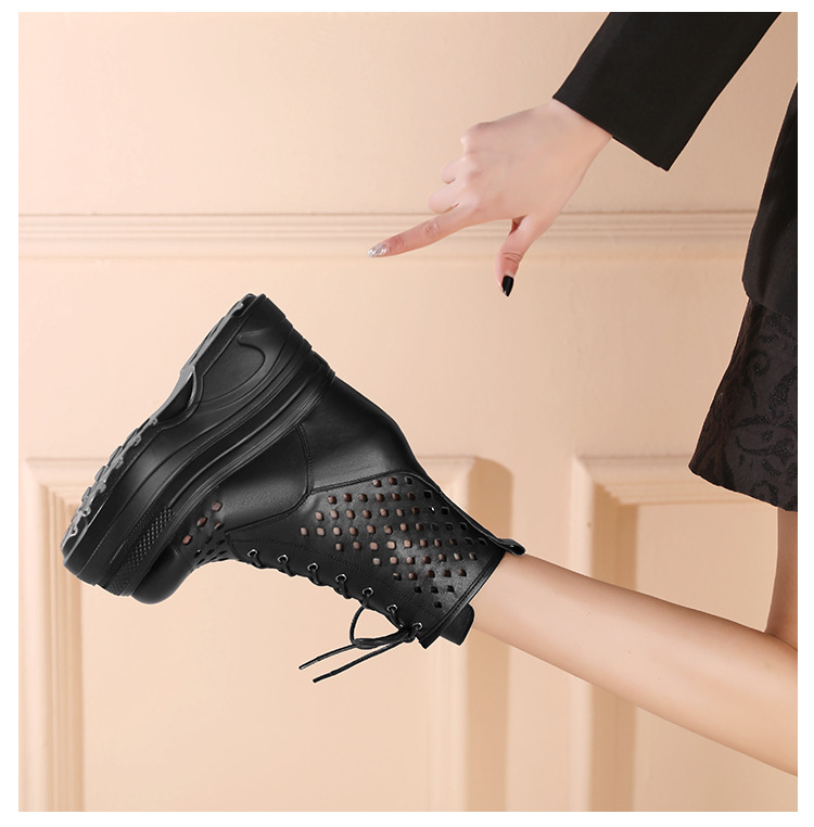 Boot nữ cổ cao dây buộc đế platform 14 cm — màu đen chi tiết 6