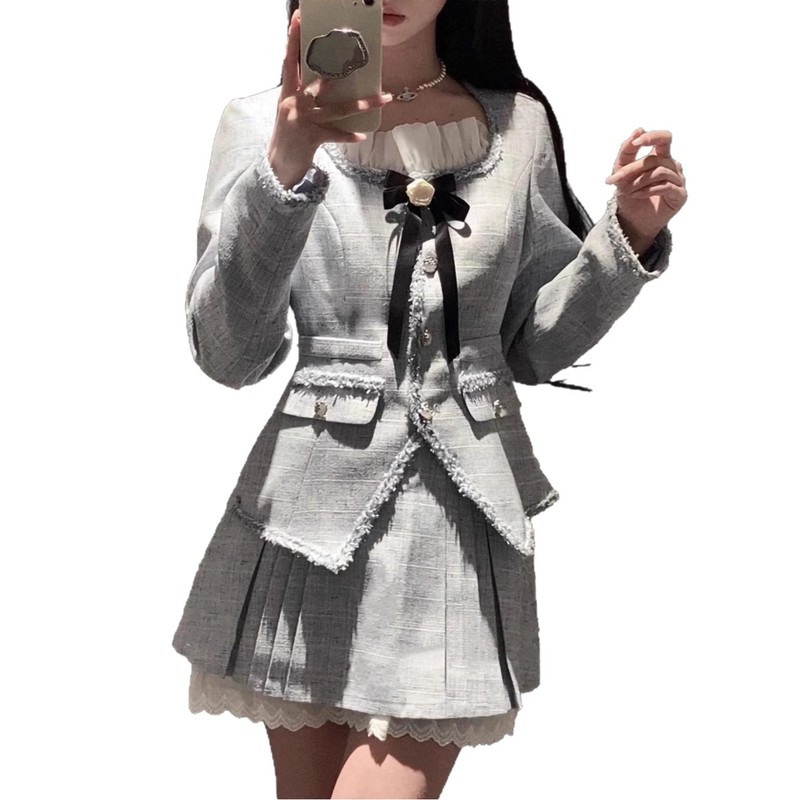 莫奈幻境富家千金高级感气质蓝色小香风甜美欲套装裙名媛短外套|undefined