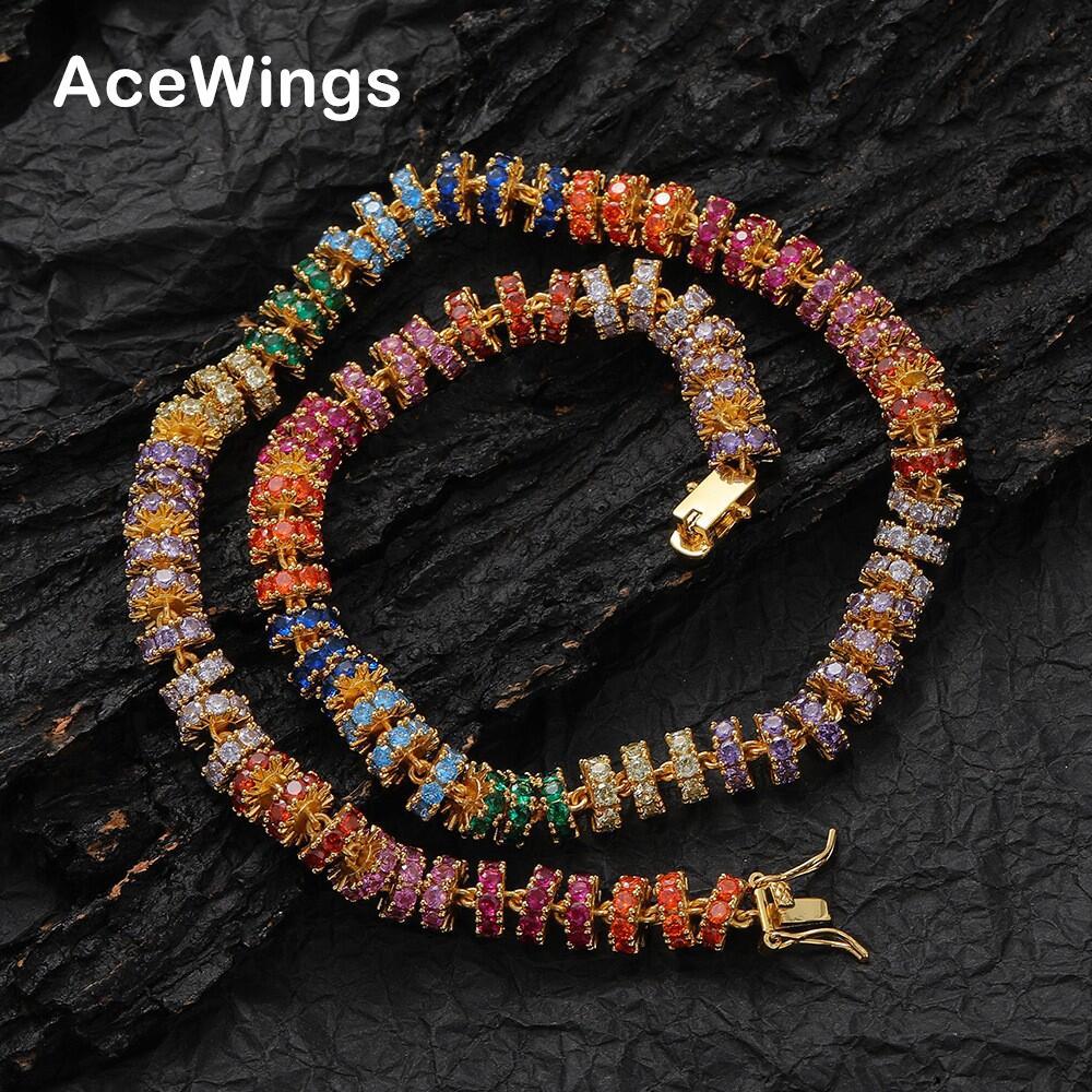 8mm彩色圈圈网球项链 铜镶彩锆 ins欧美嘻哈满锆Tennis Chain饰品