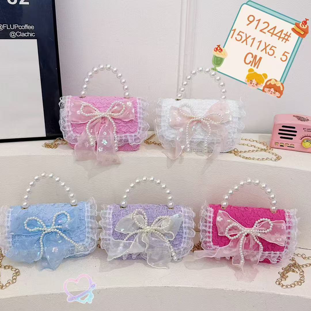 Nuevo encaje perla arco bolso cuadrado bolso de estilo extranjero versátil pequeño viento fragante bolso de chicas bolso de moda bolso de niños