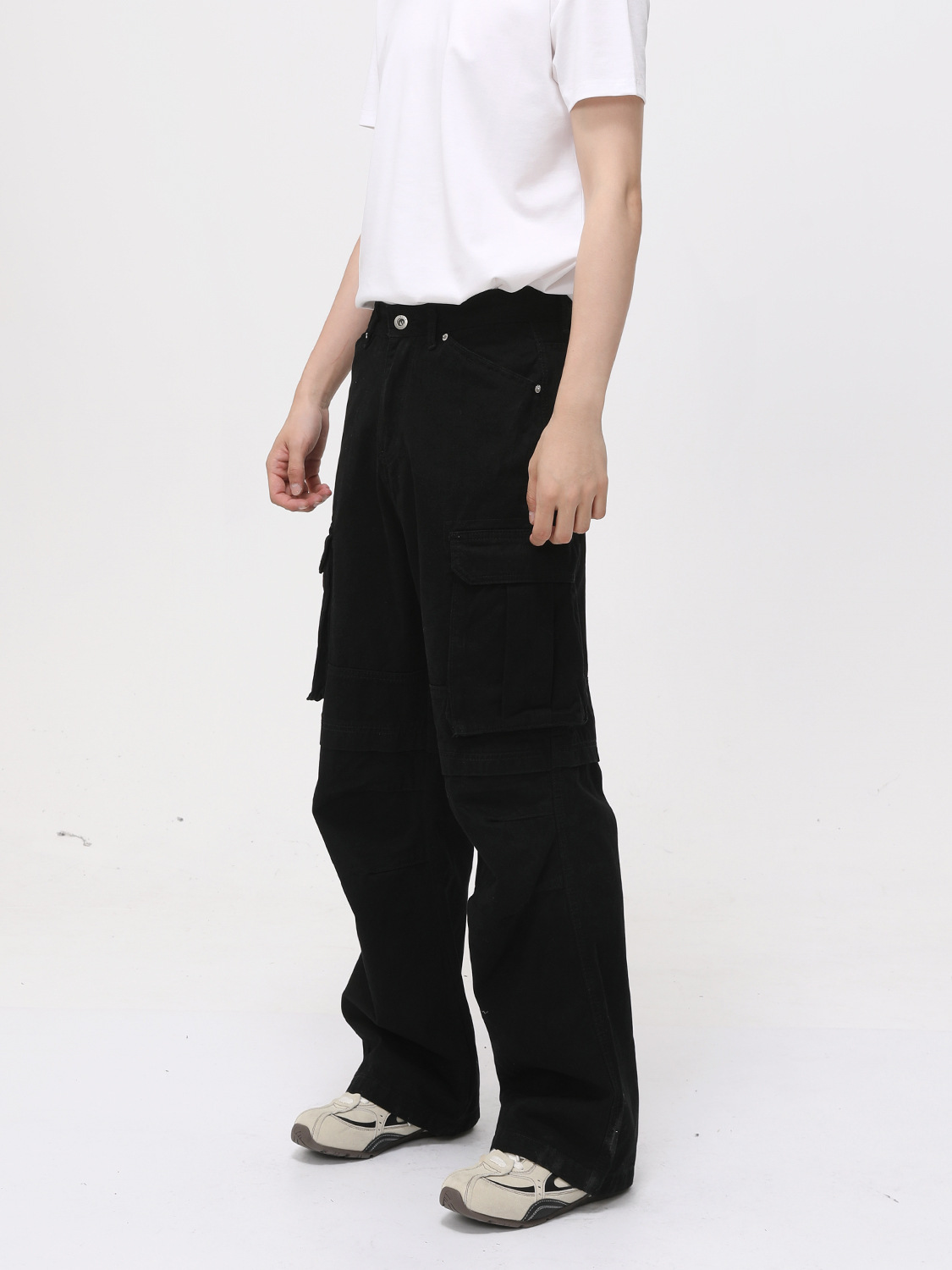 MTLCLOTHES Hombres| American High Street Big Pocket Scratch Pleated Straight Collared Algodón Jeans