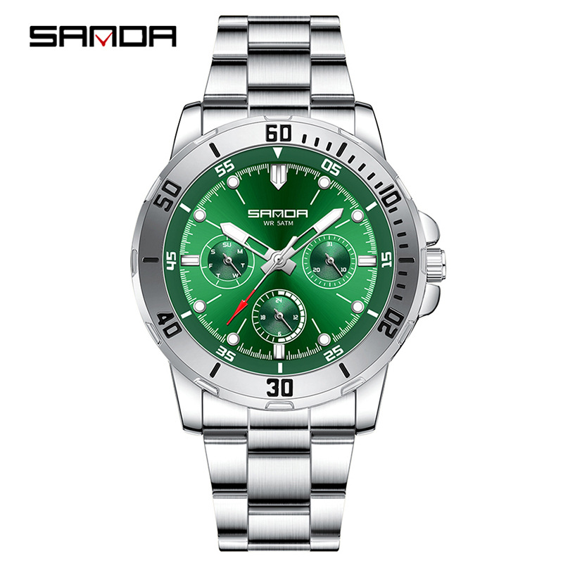 SANDA comercio exterior piel de camarón venta caliente reloj hombre de alta gama impermeable multifunción cronógrafo negocio acero con reloj de cuarzo para hombre