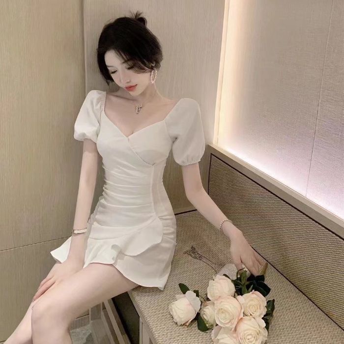 Sexy V-neck Long-sleeved dress 2025 Spring and Autumn New Pure Desire Low-cut Slimming Elegant Fishtail Hip Skirt
