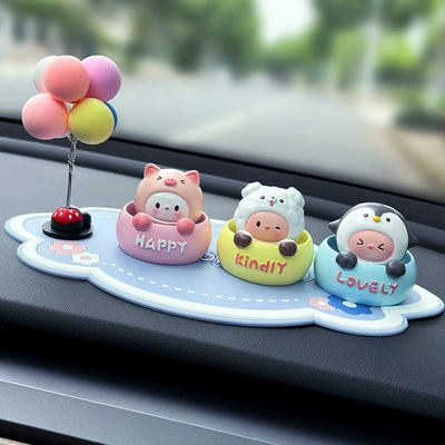 Car ornaments, Internet Celebrity Car Center Console - pink-pig-yellow-puppy-blue-penguin-minnie-colorful-balloon-ornaments-large-mo-blue-cushion
