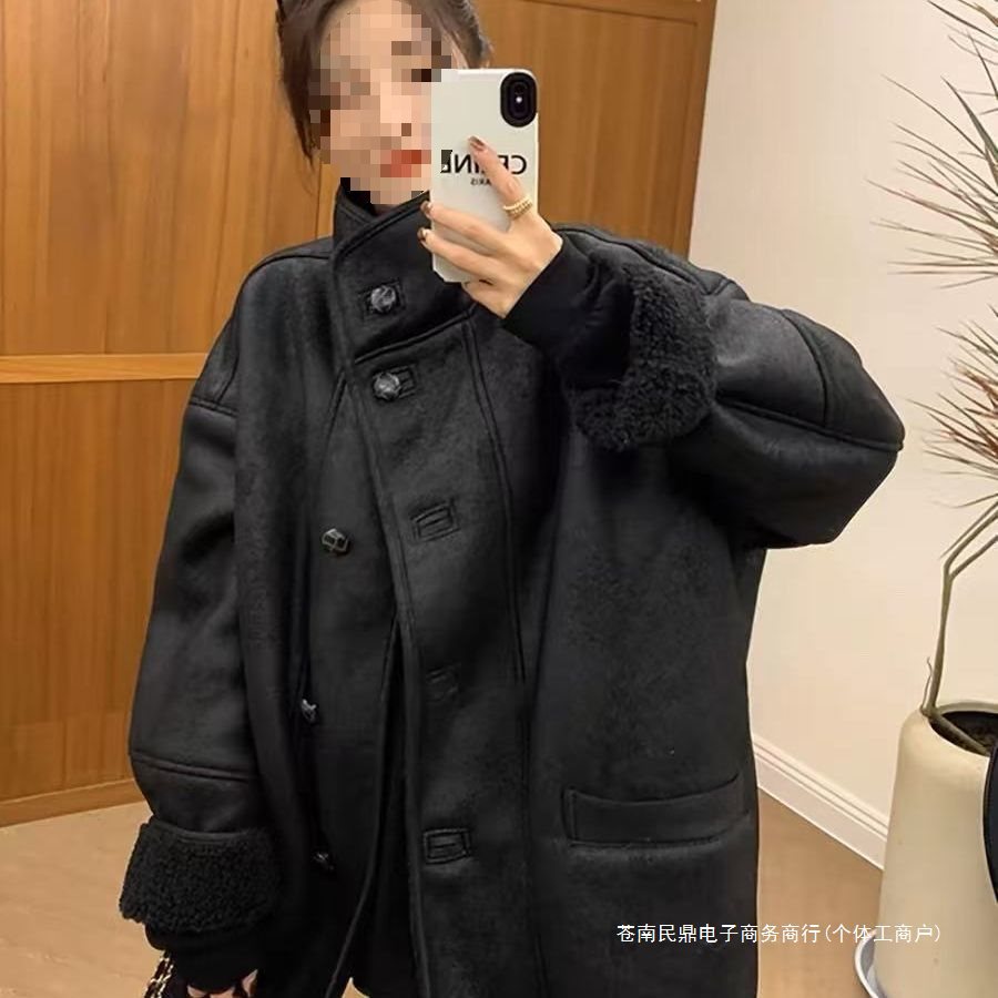 Clearance / Women's Warm Thickened Faux Shearling Leather Motorcycle Jacket Mid-Length Coat