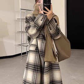 格子中长款毛呢外套女秋冬新款今年流行高级感呢子大衣小个子