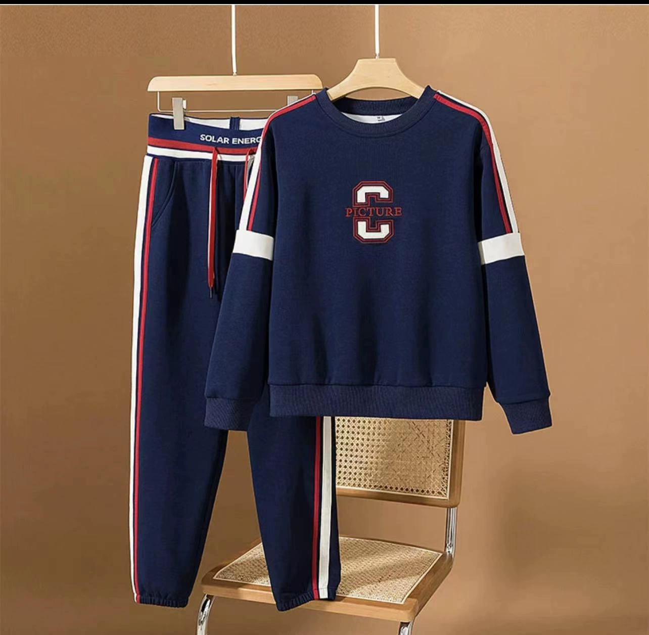 2022 осень-зима мода свободная тонкая толстовка спортивные брюки из двух частей # оригинальная вышивка