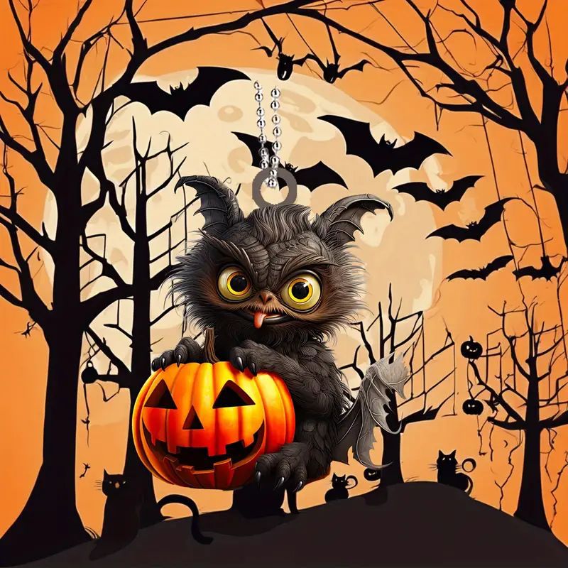 Halloween nuevo 2D dibujos animados pequeño monstruo colgante plano transfronterizo coche retrovisor colgante llavero colgante