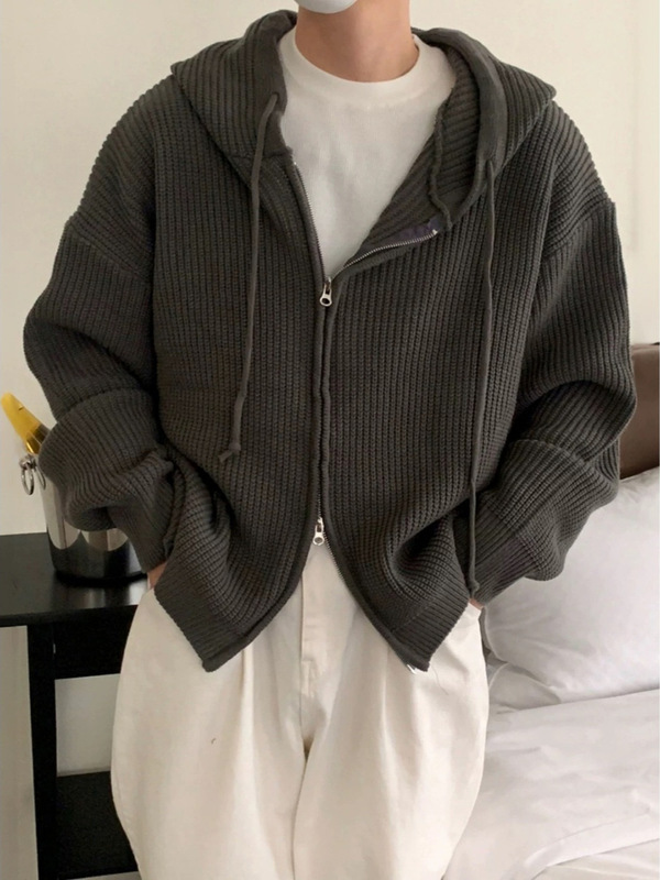 慵懒风连帽针织衫外套男秋冬季通勤穿搭韩系宽松高级感毛衣|undefined