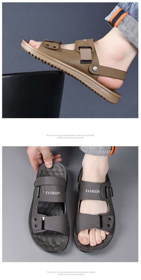 Dép sandal nam quai hở mũi đế mềm thân mềm, kiểu lười hai chức năng đi hàng ngày và đi biển — CS9833 màu vàng, CS9833 màu xám chi tiết 18