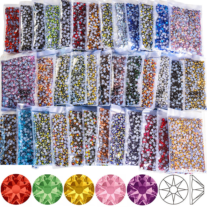 Eight Large and Eight Small Rhinestones with 16 Facets, Clothing Accessories DIY Parts, 8+8 Hot Melt Adhesive Base Rhinestones, Round Nail Art Rhinestones