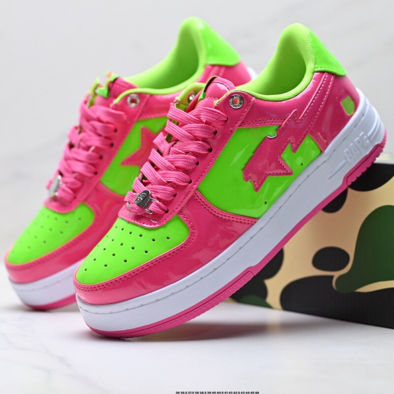 Cross-border BAPE Air Force sneakers, patent leather, color-blocking, street style, cool skateboard shoes, BAPE logo, unisex casual shoes