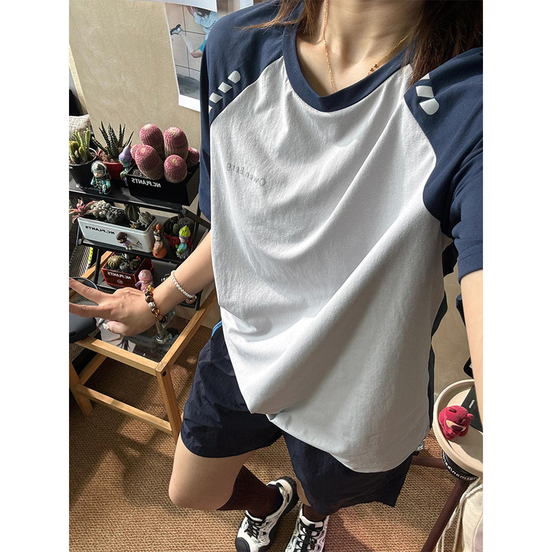 撞色户外速干衣短袖女士小众设计感夏季插肩袖t恤运动羽毛球服|undefined