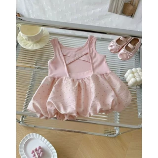 {timo女童}女宝宝夏季韩系甜美粉色背心花苞连衣裙可爱洋气公主裙