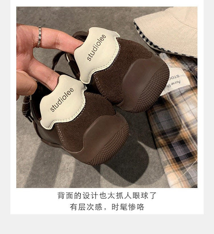 Giày sneaker nữ da bò phối màu mũi tròn dây buộc tăng chiều cao — Màu trắng nhạt, màu sô cô la, màu vàng, màu đen chi tiết 17