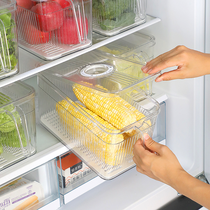 Plastic Fresh-Keeping Storage Box Kitchen Classification Transparent Box with Lid Can Be Stacked with Scale Refrigerator Storage Box