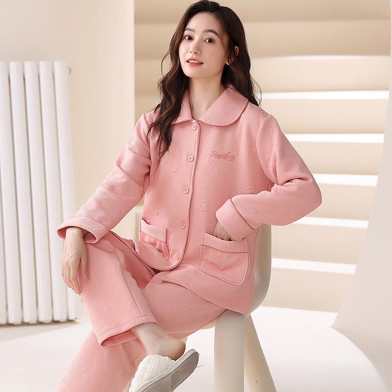 100% algodón acolchado pijamas de las mujeres Otoño e Invierno de tres capas de aire fino 2023 nuevo homewear engrosada de las mujeres