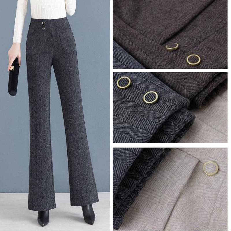 Coffee pants for women's spring and autumn style 2024 new warm middle-aged mother winter plus wool wool flared pants