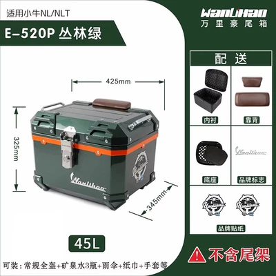 Motorcycle trunk, Wanlihao Compatible Tail Box - mavericks-nltnl-jungle-green-520pdouble-brown-backrestlining