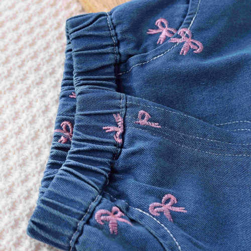 Spring and Autumn Women's Children's Blue Fashion Casual Korean Style Wide Leg Embroidered Pink Butterfly Denim Jeans