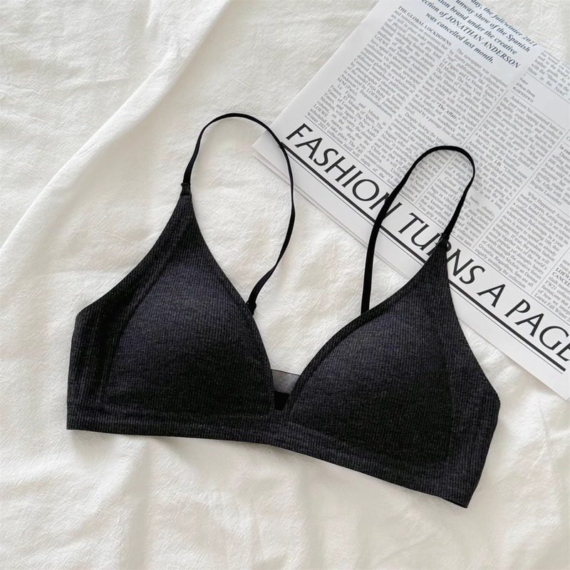 女性用細いショルダーストラップフレンチブラ、シームレスな小さな胸、深いVネックの三角カップ、薄い、ワイヤーなし、快適なブラジャー、夏|undefined