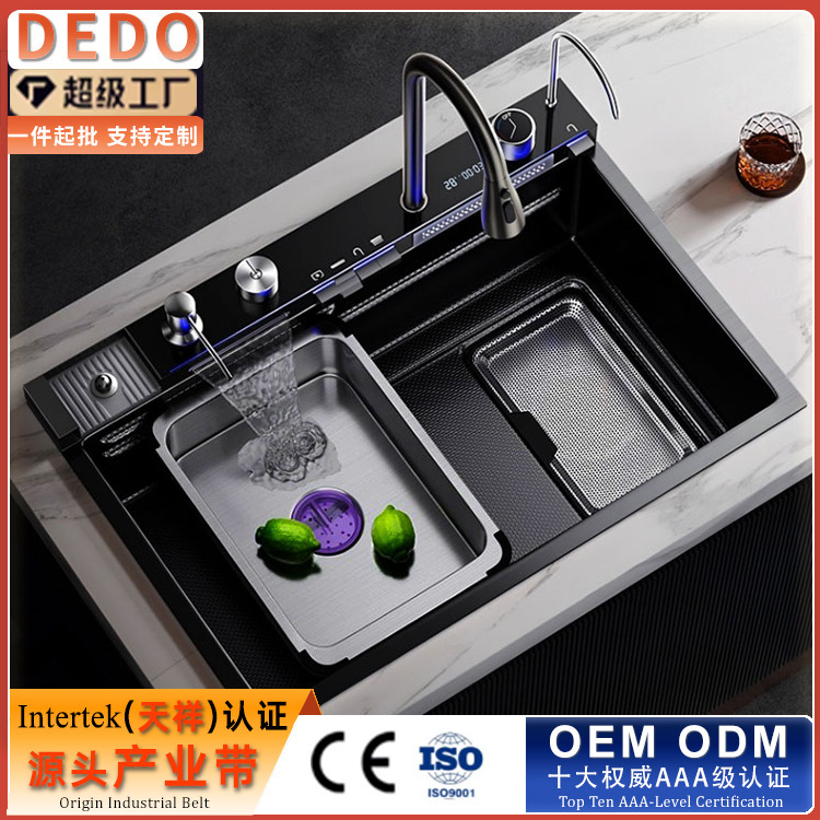 Cross-Border Hot-Selling Kitchen Sink Large Single-Slot 304 Stainless Steel Sink Xiaomi Grain Whale Slag Collection Rain Shower Waterfall