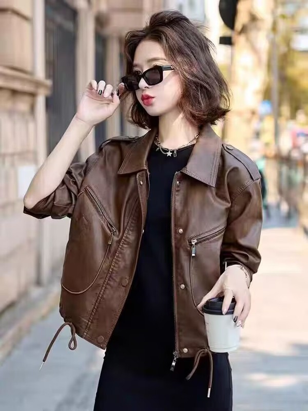 高端美式复古皮衣外套女高级感25春秋新款炸街机车服流行夹克上衣|undefined