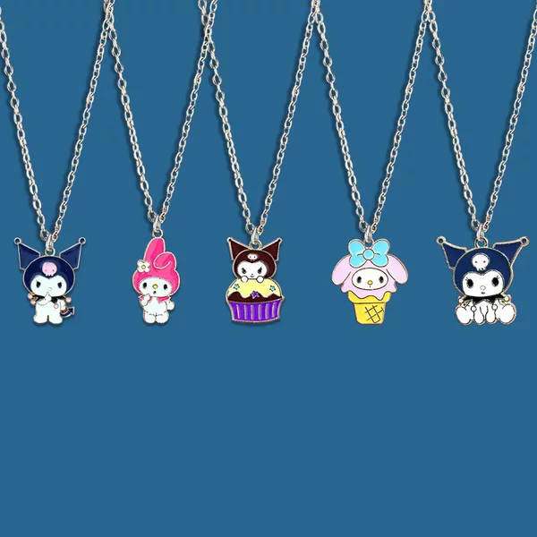 Summer Friendship Token Sister Pair Sanrio Kuromi Necklace for Children Girls Two-Piece Student Clavicle Chain