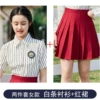 Shirt, red pleated skirt
