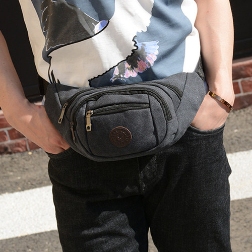 Cross-border men's waist bag men's thickened washed canvas sports chest bag retro large capacity business mobile phone coin purse
