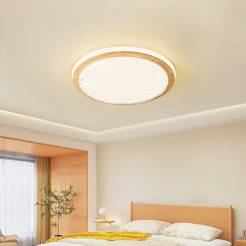 Luz principal de la sala de estar de viento crema moderna simple madera rectangular lámpara de techo de espectro completo lámpara de dormitorio de protección de ojos