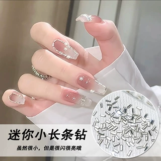20颗迷你小长条美甲饰品平底钻白色爆闪玻璃长条钻指甲小配饰批发