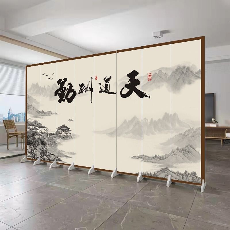 Chinese-Style Screen Partition for Living Room, Bedroom, Entryway, Movable Folding Wall, Office, Landscape Painting, Antique-Style Interior