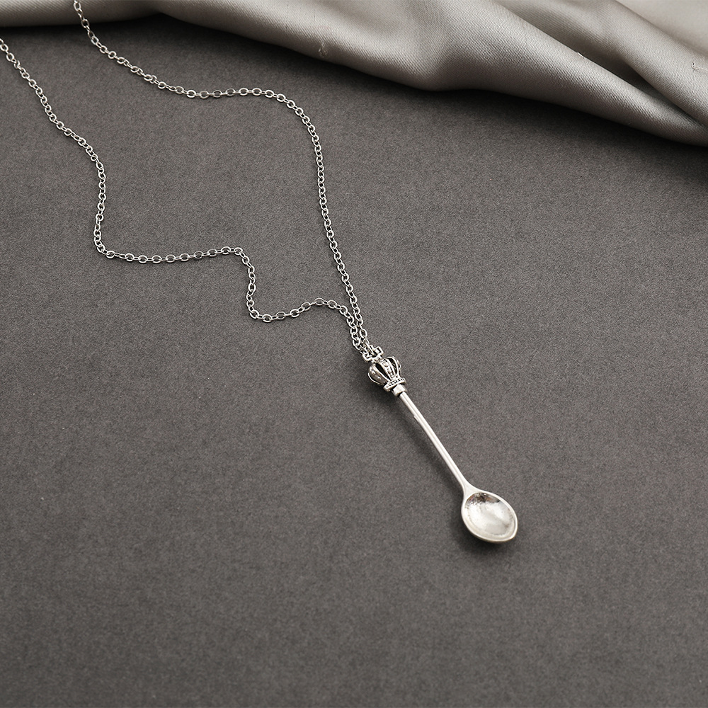 new simple crown mini tea spoon pendant creative personality retro spoon pendant necklacepicture3