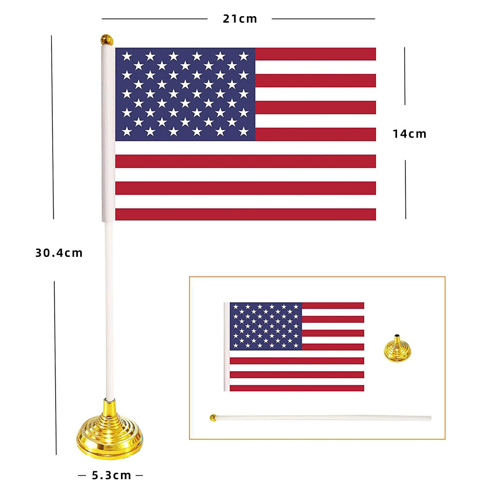 Banderas de mesa de oficina de Amazon 14 * 21cm pequeñas banderas de plástico bandejas de decoración de la sala de reuniones con base