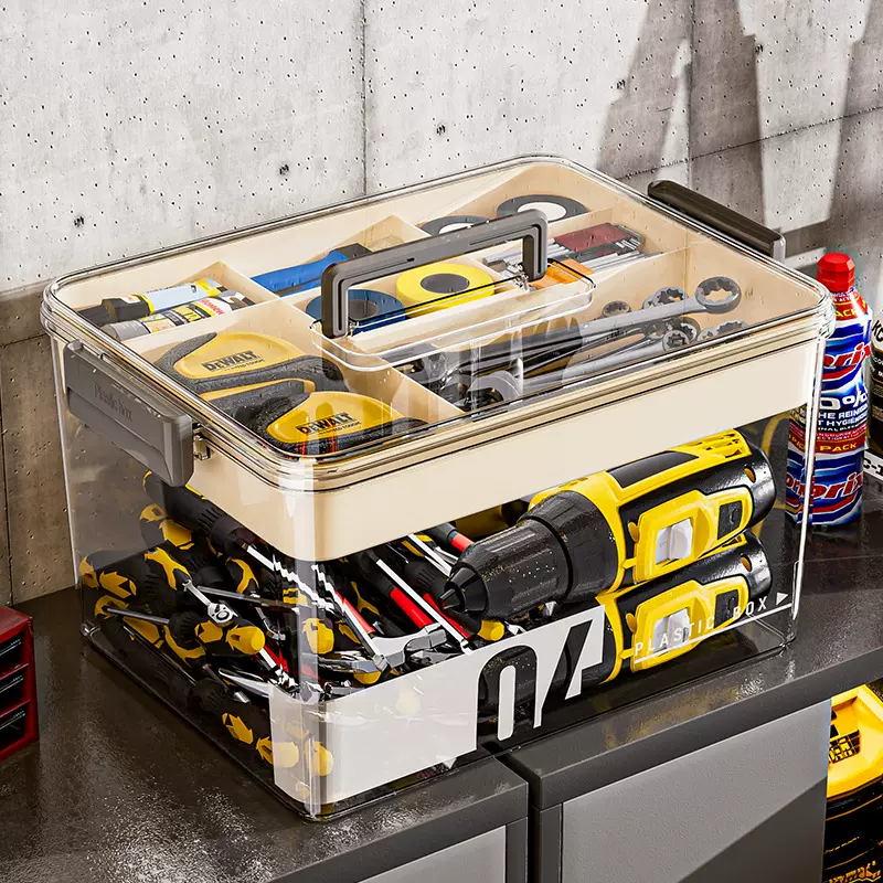 塑料工具箱零件杂物整理盒卧室加厚手提大号收纳箱透明双层收纳盒