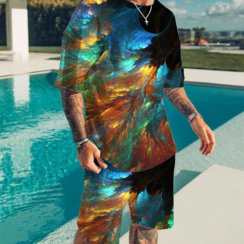 2022 New European and American Trendy 3D Digital Color Print Loose Trendy T-Shirt and Shorts Set Wholesale from Manufacturer 2022 New European and American Trendy 3D Digital Color Print Loose Trendy T-Shirt and Shorts Set Wholesale from Manufacturer