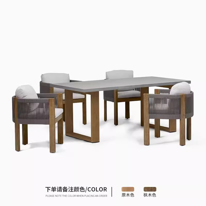 Mesa y silla de teca al aire libre jardín al aire libre patio ocio madera maciza impermeable y protector solar nórdico silla de ratana muebles combinados