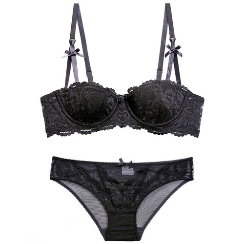 Factory Wholesale European and American Sexy 1/2 Half Cup Court Vine Embroidered Lace Bra Set for Women 