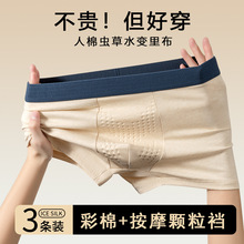 彩棉纯棉男士内裤按摩颗粒虫草底裆舒适透气内裤男中腰弹力四角裤