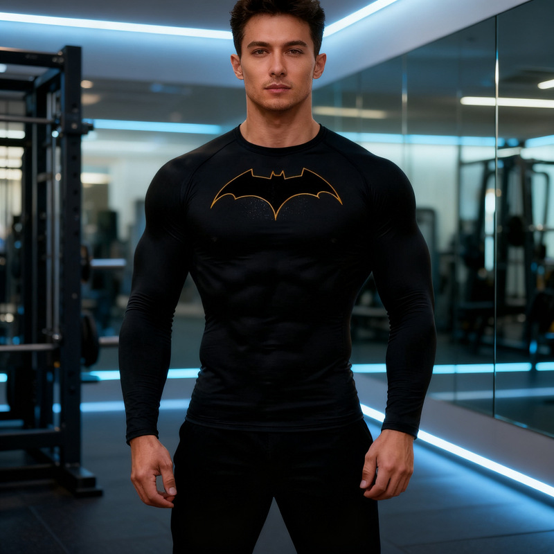 European and American Batman Men's Sports Long-Sleeved Tights, Quick-Drying, Breathable, High-Elastic Fitness Training Base Shirt T-Shirt European and American Batman Men's Sports Long-Sleeved Tights, Quick-Drying, Breathable, High-Elastic Fitness Training Base Shirt T-Shirt