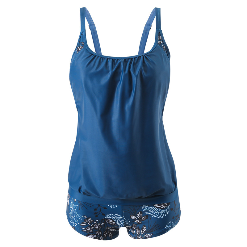 2024 new cross-border European and American plus size women's quick-drying shorts vest conservative two-piece bikini swimsuit wholesale