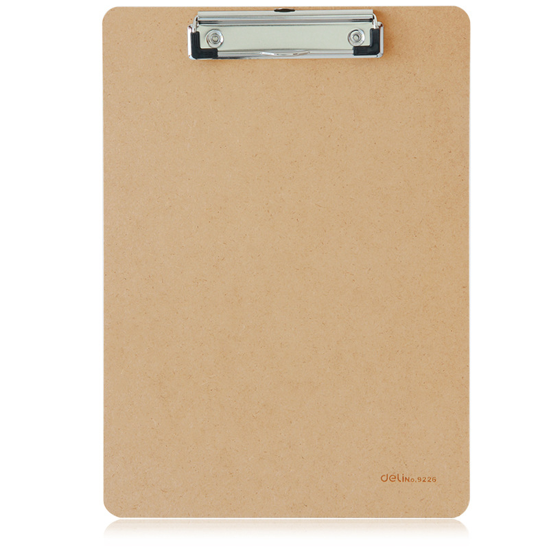 Deli 9226 tablero clip madera contrachapada A4 almohadilla de madera Carpeta de madera tablero de escritura clip A4 tablero de madera clip