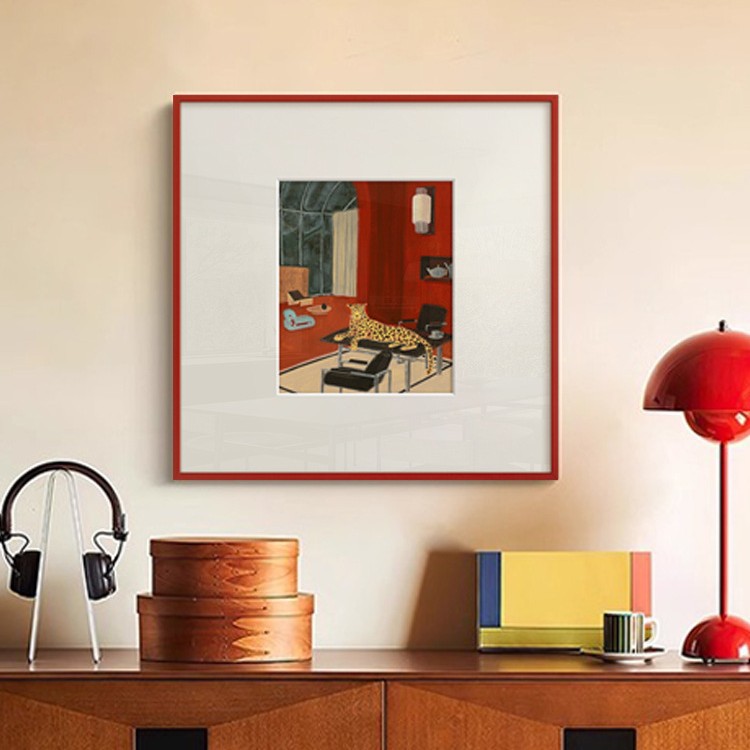 Colorful under the Red Curtain French Mid-Century Style Bauhaus Decorative Painting Scandinavian Retro Niche Art Living Room Hanging Painting