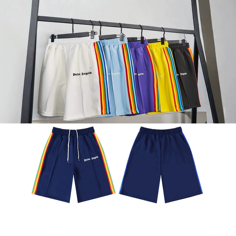 Cross-Border Trendy Brand Palm Angels Retro Rainbow Webbing Striped Casual Shorts, Unisex