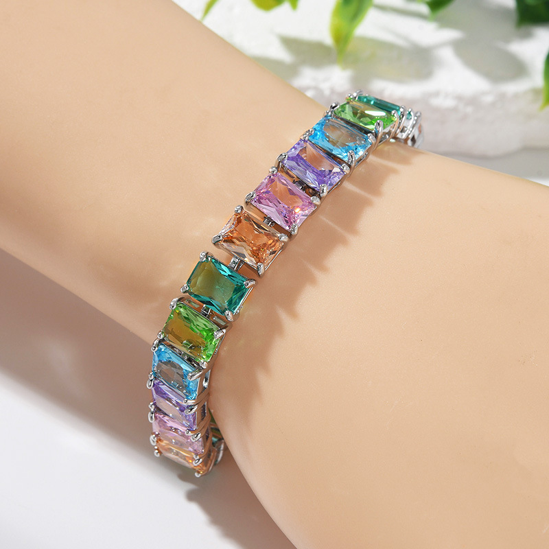 Cross-Border European and American Rectangular Zircon Bracelet Multi-Color Optional Simple Fashion Gemstone Bracelet Women's Gift