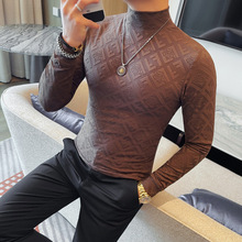 2025新款半高领t恤男长袖修身内搭秋冬潮流韩版弹力紧身打底衫
