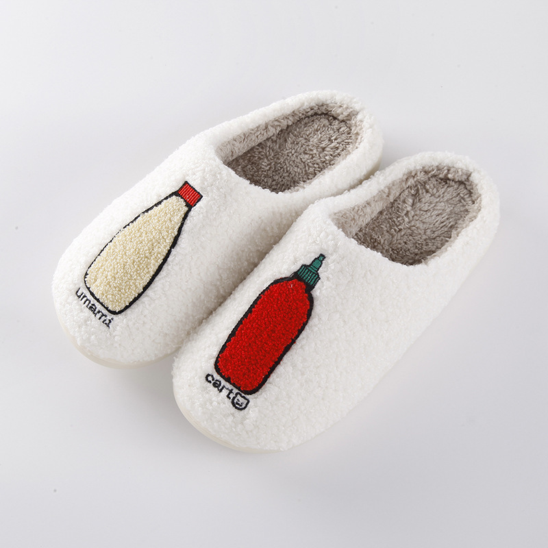 New home feeding bottle warm winter cotton slippers couple men and women thick bottom soft sole shoes thickened non-slip cute card
